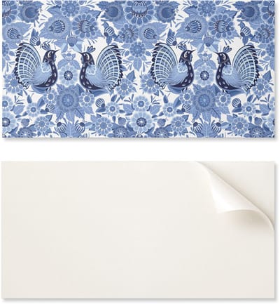 Zelfklevende vinyl wandbekleding met afbeelding voor de keuken, 100x50 cm. Patroon met vogels en bloemen.
