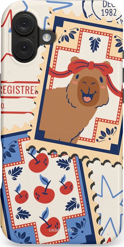 Casetastic hoesje geschikt voor Apple iPhone 16 Plus - MagSafe - Dubbellaagse bescherming - Kerst Capibara Post van de Noordpool - Fashion Case - Lichtgrijs Zand Terracotta
