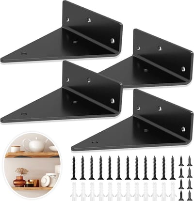 Plankdragers - Wandsteunen – Plankdragers klassiek - Staal - incl. bevestigingsmateriaal - Industriële plankdrager - 130*140mm - 4 stuks zwevende plankbeugels - zware wandgemonteerde hoekstellingen - ondersteuning voor wandmontage
