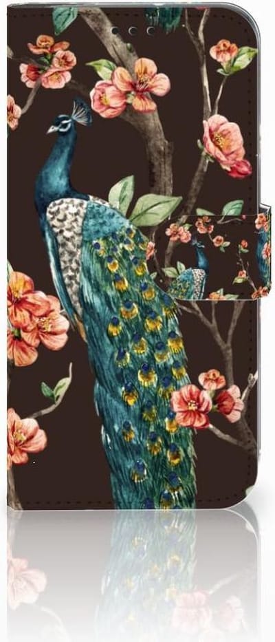 Motorola Moto G7 | G7 Plus Telefoonhoesje met Pasjes Pauw met Bloemen
