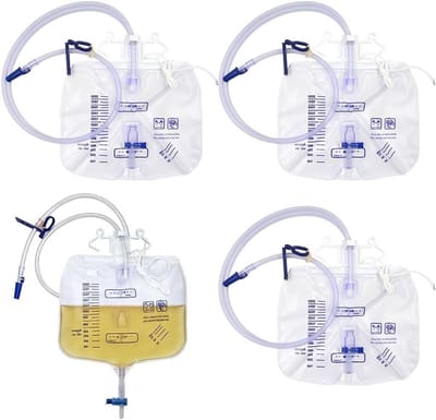 Urinetragesysteem met 4 katheterzakken, 2000 ml urinezakken met anti-reflux-ventiel en slang voor optimale urineafvoer