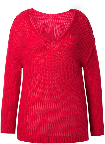 Angel of Style - Dames - Trui oversized ballonmouw V-hals - Salsarood - Maat 50