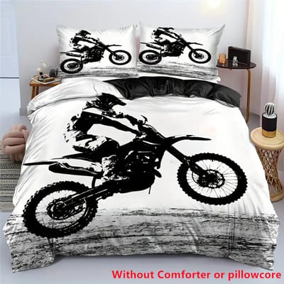 3D Print Motocross Beddengoed Set Voor Jongens Volwassenen Mannen Off-road Race Motor Dekbedovertrek Bedovertrek Thuis Polyester Dekbedovertrek US Full(200x230cm)