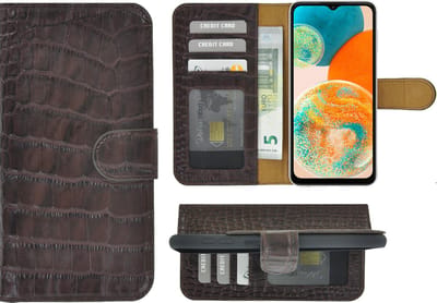 MoDo hoesje Geschikt voor Samsung Galaxy A23 - Echt Leer Book Case - Croco Chocoladebruin