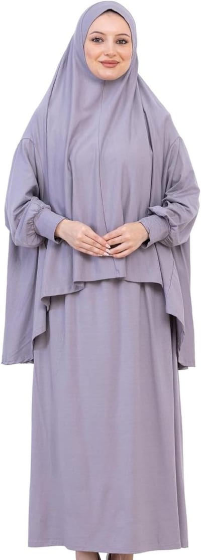 Gebedsjurk voor dames - Islamitische Abaya Set - Moslim Gebed - Zachte Turkse Katoen - Lange Mouw - Grijs