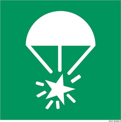 Parachute noodsignaal bord 200x200 mm - kunststof - ISO 7010 E049
