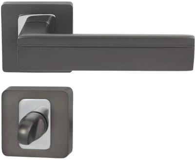 Domino® Deurkrukgarnituur TIK QR M6 ANTRYCYT - Chroom/Antracit - WC met Vierkant Rozette - Deurbeslag van aluminium - Deurklink voor badkamer, badkamerdeuren, kelderdeur en binnendeur