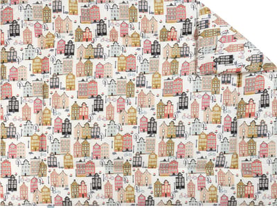 BINK Bedding Boxkleed Adam 80 x 100 cm - vulling fiberfill 400 grams - print met huisjes - Hollandse huisjes - ecru - roze - peach - blue - grijs - mosterdgeel - tweezijdig