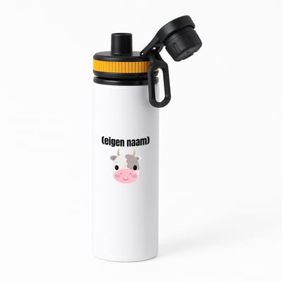 Hacebo® - koeienkop met eigen naam waterfles met draaidop oranje - Koe - boeren/koeien liefhebbers - iemand die houdt van koeien - verjaardag - cadeau - kado - water fles - 850ML