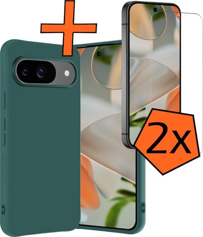 Hoes - Met 2x Screenprotector - Geschikt voor Google Pixel 10 - Sterk & Shockproof - Back Cover - Siliconen Case - Telefoon Hoes - Donkergroen