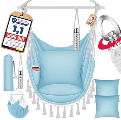 Hangstoel Safari XXL - Comfortabele Hangstoel voor Volwassenen en Kinderen, tot 150 kg, inclusief Draagtas, Kussens en Bekerhouder