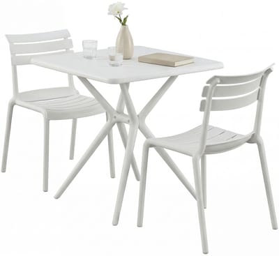 CLP Vela tuinmeubelset - 2 stapelstoelen - vierkante eettafel 72x72cm - weerbestendige balkonset - voor terras en tuin - wit