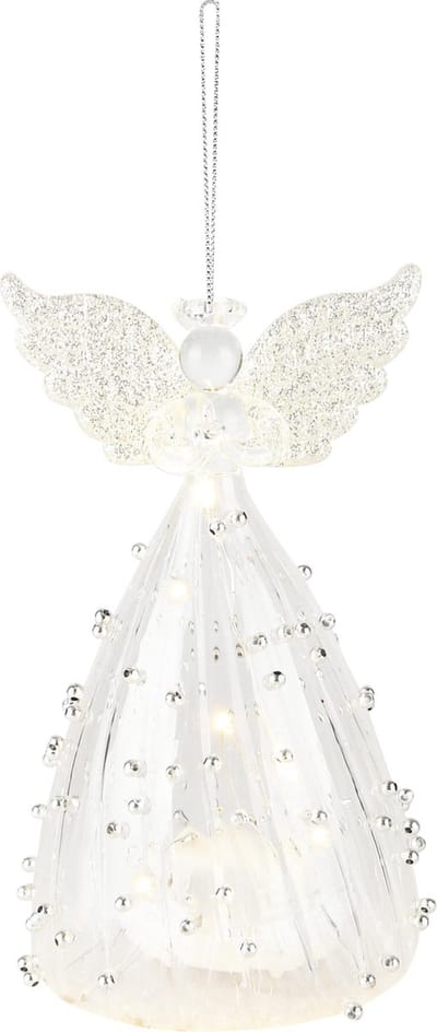 Dekoratief | Hanger engeltje, transparant/zilver, glas, LED, 7x7x13cm | A235426