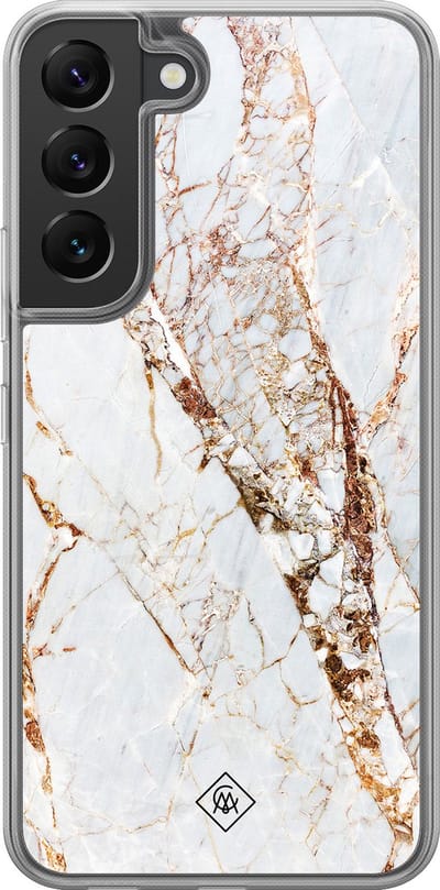 Casimoda® hoesje - Geschikt voor Samsung Galaxy S22 - Marmer Goud - 2-in-1 case - Schokbestendig - Marble design - Verhoogde randen - Goudkleurig, Transparant