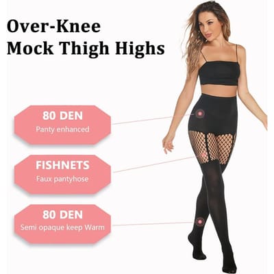 Kave 1 Paar Dames Zwarte Kunstlederen Dijhoge Panty's Nep Kousen met Jarretel Streepjes Goth Visnet Over de Knie Sokken voor Trui Dans 40-85kg