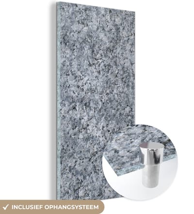 MuchoWow® Glasschilderij 60x120 cm - Schilderij acrylglas - Graniet - Steen - Patroon - Design - Grijs - Foto op glas - Schilderijen