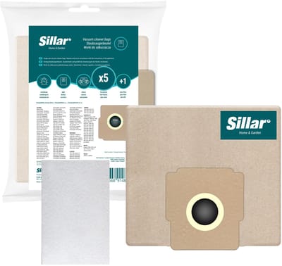 Sillar, stofzuigerzakken, papieren, met filter, 2 filterlagen, vervangingsonderdeel, geschikt voor stofzuigers Zelmer Elf Cobra Meteor Odyssey, 5 stuks