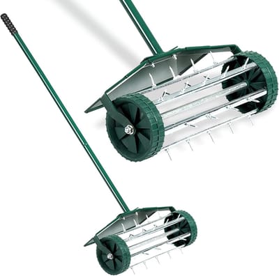 Handmatige gazonbeluchter - Gras beluchter gereedschap - Gazononderhoud thuis - Met spatbord en anti-slip handvat - 127 cm hoog - Groen