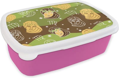 Broodtrommel Roze - Lunchbox - Brooddoos - Virgo - Zodiac - Patroon - 18x12x6 cm - Kinderen - Meisje