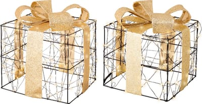 Cadeauset Zwart met Gouden Lint en Strikken - Met Verlichting - Set van 2