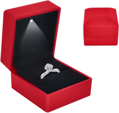 Hoge kwaliteit fluwelen ringdoos met LED-verlichting voor huwelijksaanzoek, bruiloft en jubileumgeschenken, rood