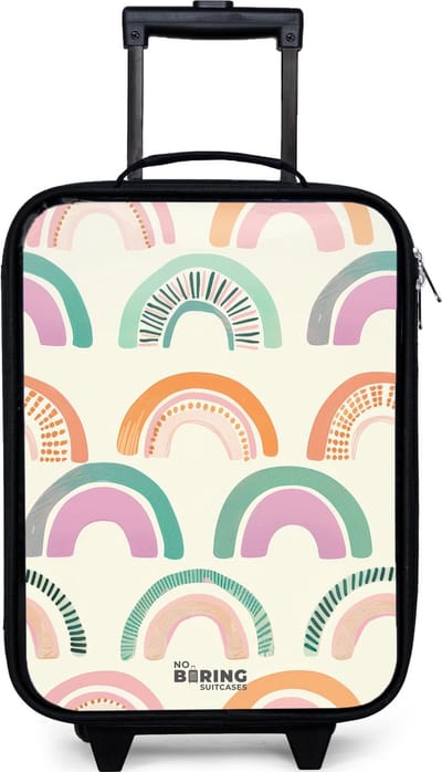 NoBoringSuitcases.com® - Kinderkoffer jongen - Kindertrolley meisje - Regenbogen - Koffer kind lichtgewicht - Reiskoffer trolley voor kinderen - Koffertje met lichtgevende wieltjes - Rolkoffer zwart