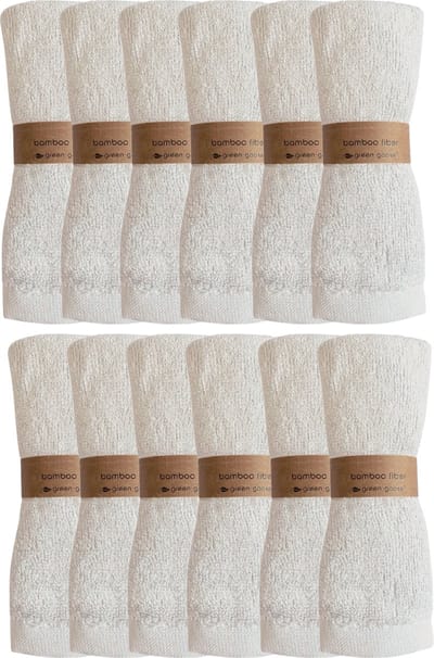 green-goose® Bamboe Doekjes - 12 Stuks - 26x26 cm - Wit - Duurzame Baby Spuugdoekjes - Gezicht Reinigingsdoekjes