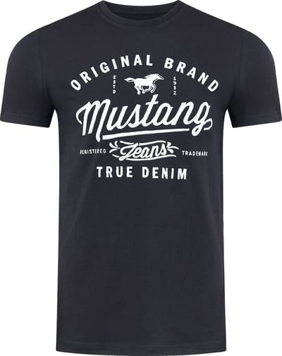 Mustang Heren T-Shirt Basic Print Tee regular fit Zwart S Ronde Hals Volwassenen Opdruk Print Shirts