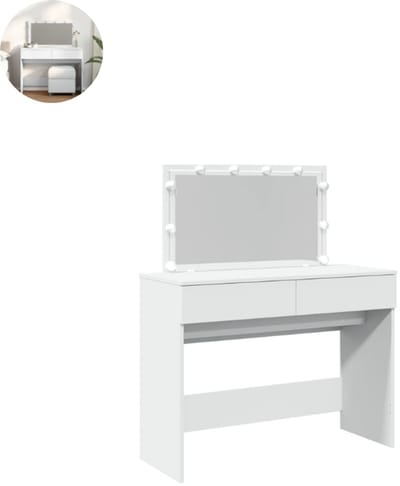 Kaptafel - met spiegel en verlichting - Make up tafel - Make up - Toilettafel - Met lades - Wit