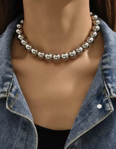 Statement ketting met zilveren kralen - zilveren statement ketting met ronde kralen - statement ketting - ketting met kralen - ketting - zilveren ketting - bubble grote kralen ketting - - moederdag - moederdag cadeautje