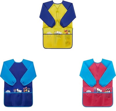 3-delige set - Kinderschilderschort - Schilderschort voor peuters - Kunstenaarsschort - Lange mouwen - Waterdicht - 3 zakken - Maat M is geschikt voor kinderen van ongeveer 120 cm lang - Geschikt voor kinderen van 5-8 jaar - Drie kleuren