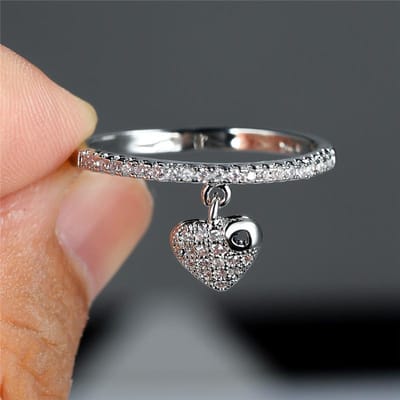 Luxe Dames Kristal Hart Hanger Ringen Trendy Goudkleur Verlovingsring Bedel Witte Zirkoon Trouwsieraden Voor Vrouwen 6 gray