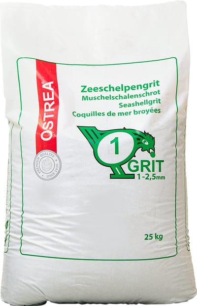 Ostrea Kuikengrit - 25kg- Zeeschelpengrit -Schelpengrit NR 1. - 1- 2.5mm Fijn (kuikens) - Kuikenvoer