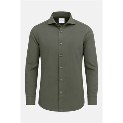 Vercate - Heren Lange Mouwen Overhemd - Olijf / Donkergroen - Slim-Fit - Linnen Katoen - Maat 41/L
