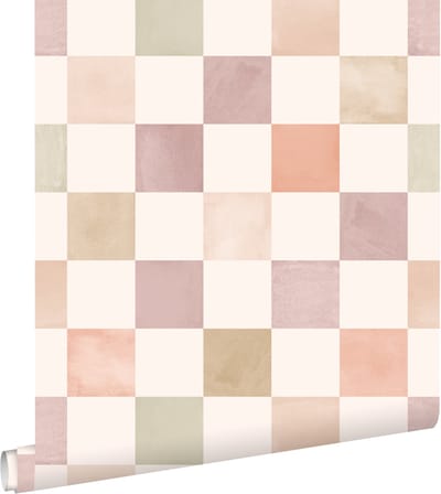 ESTAhome behang geblokt motief beige en paars - 50 x 900 cm - 131720