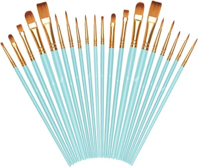 Professionele Kwasten Set van 20 Stuks met Nylon Haren Geschikt voor Acryl, Olieverf, Waterverf en Gouache Schilderen - Lichtblauw