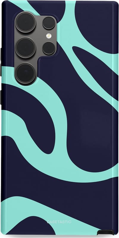 Casetastic Hoesje Geschikt voor Samsung S24 Ultra - Stijlvolle Beschermende Duo-layer Case - Golvenritme Aqua-Marine