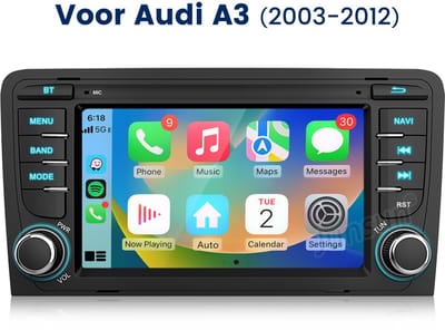 HexinexMarket Quad-Core autoradio Geschikt voor Audi A3 S3 - Draadloos CarPlay, Android Auto, Android 15, multimediaspeler, 2GB+32GB