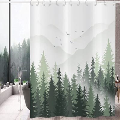 Groen douchegordijn - Waterdicht - 180x180 cm - Natuur design - Wasbaar polyester - Geschikt voor badkamer - Misty Forest