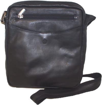Oi zwarte leren Damestas of Herentas middel / ruime schoudertas ook cross te dragen / tas om om te hangen unisex / soepel zwart Rundsleder / 382VA