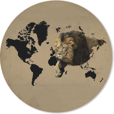 Muismat rond 20x20 cm - Mousepad Wereldkaart - Leeuw - Bruin - Ronde muismatten