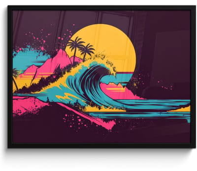 Poster in lijst - Fotolijst 70x50 cm - Posters - Golf - Kleurrijk - Zon - Palmbomen - Posterlijst zwart - Decoratie - Wanddecoratie woonkamer - Muurdecoratie slaapkamer