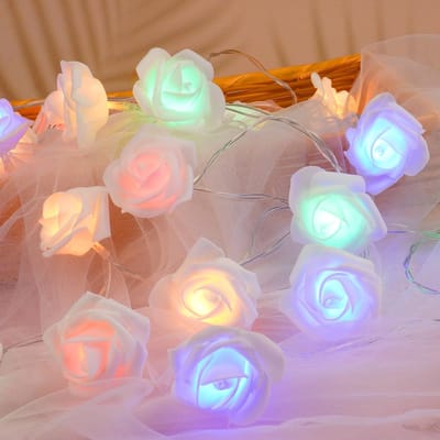 Roos Fairy String Lights, 20 stuks LED Rose Fairy Light Batterij Aangedreven Slaapkamerverlichting voor Valentijnsdag Bruiloft Outdoor Meisjes Slaapkamer Moederdag Verjaardagsfeest Decoraties( Witte roos - gekleurd licht)