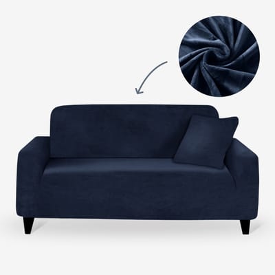 BankhoesDiscounter Velvet Voorgevormde Bankhoes – M2 (130-175cm) – Donkerblauw – Sofa Cover – Bankbeschermer – Bankhoes Stretch