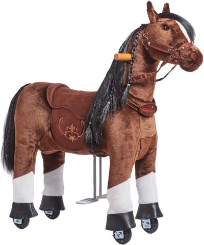 Speelpaard met wielen en afneembaar zadel voor kinderen van 3-6 jaar
