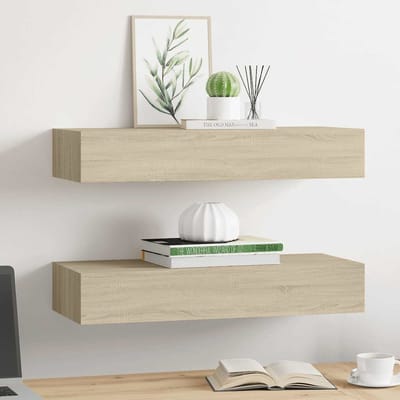 vidaXL - viaXL - Wandschappen - 2 - st - met - lade - 60x23,5x10 - cm - MDF - eikenkleurig