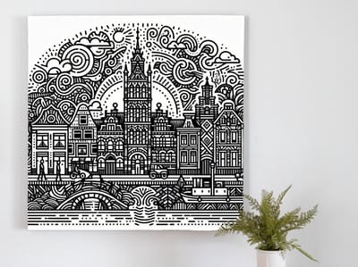 Doodle groningen schilderij | Groningen's Doodle: een magnum opus van kunst en creativiteit | Kunst - 60x60 centimeter op Canvas | Foto op Canvas