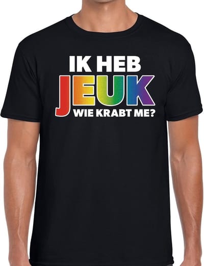 Ik heb jeuk wie krabt me - gaypride regenboog t-shirt zwart voor heren - Gay pride S