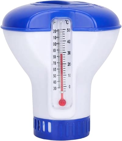 Zwembadchloorvloter, zwembadchloorvlotter met thermometer, automatische tablet, accessoires om zwemwater fris en schoon te houden, tablet