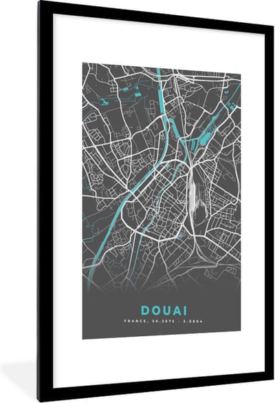 Fotolijst incl. Poster - Douai - Frankrijk - Plattegrond - Stad - Stadskaart - 60x90 cm - Posterlijst